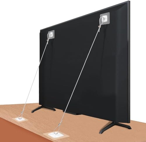 JIUDONE Adjustable 42 TV Safety Straps (2 Pack+4 Spare Adhesive Pad),No-Drill Adhesive Anti-Tip Furniture Anchors Kit for Baby Proofing,Secure Flat Screens Fix to Wall,Cabinet,Dresser,Stand Or Desk