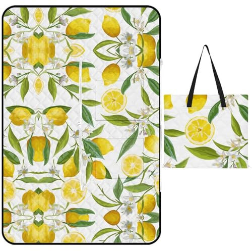 Cmagnifico Picknickmatte mit Reißverschluss, gelbe Zitronen-Picknickdecke, Outdoor-Teppiche, 150 cm x 100 cm