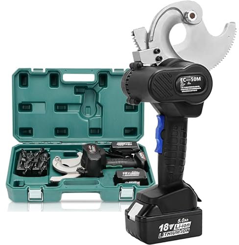 YANDDEA Coupe-câble alimenté par Batterie, Coupe-câble hydraulique, Coupe-câble électrique, Outil de Coupe de câble alimenté par Batterie pour câble en cuivre Al de 50/65 mm,EC-50M