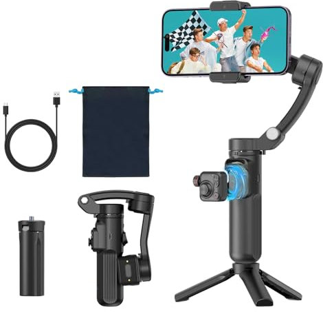 Phone 3-Axis Foldable Stabilizer with Detachable Remote Control for Video Recording,Portable Foldable Phone Gimbal for Travel, Vlog, TikTok