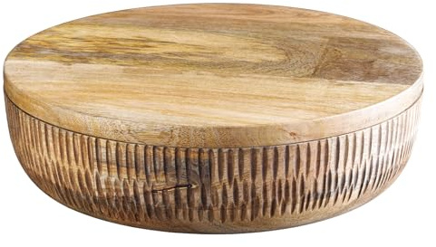 Riess Ambiente Handgefertigte Schale Pure Nature - 40cm - Natur Mangoholz - rund mit Deckel Schmuck-Dose