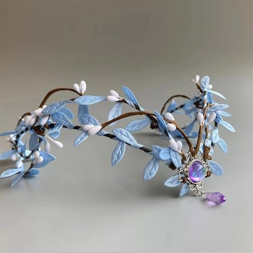 CHUDOU Elfen-Stirnband, Elfen-Kopfschmuck, handgefertigte Blätter, klare Edelsteine, Wald, Wald, Tiara, Elfen-Kopfschmuck, Feenkrone, Elfen-Tiara for Cosplay-Zubehör (ELF027)(Elf028 Purple Gem)
