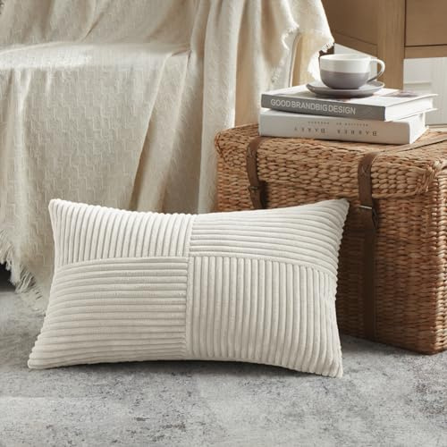 FDTERN 1 Stück Beige Kissenbezug 50x60 cm Weich Kordsamt Kissenbezüge Kissenhülle Dekokissenbezug Sofakissen Dekokissen Boho Deko für Sofa Schlafzimmer Wohnzimmer Balkon (Ohne Kissenfüllung)