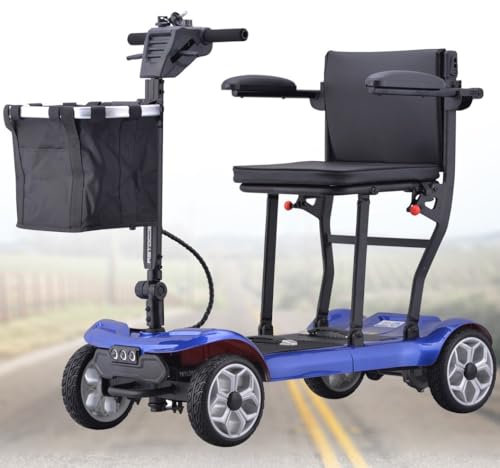 HZWJD Lightweight Mobility Scooter,4 Wheeled Electric Mobility Scooters,Folding Mobility Scooters,Mobility Scooters,With Basket Included,For Adults Elderly Disabled Outdoor Travel 8ah