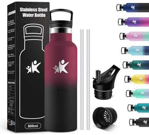 KollyKolla Gourde Isotherme Enfant 500ml, Bouteille d'eau Acier Inoxydable, Étanche et Réutilisable, sans BPA, Gourdes avec Paille, Bouteille d'eau pour Voyage, l'école, Cyclisme, Bureau, Camping