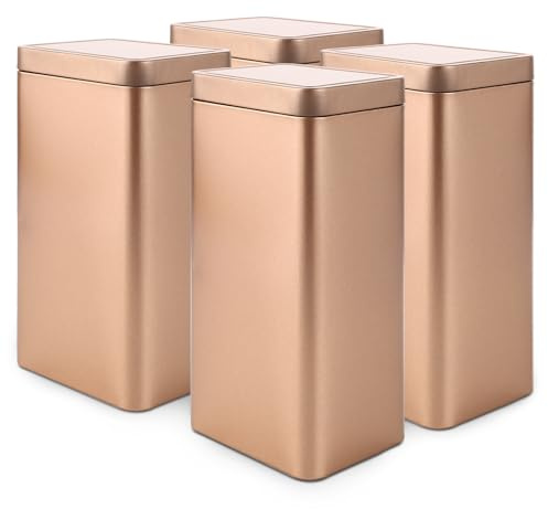 MUXHEL 4 Stück klassische eckige Teedose, 500g eckige Vorratsdose/Teedose, 18 x 9,5 x 7,5 cm, teedosen für losen tee, Teedose metall, aromadicht aus Metall, ideal als Kaffee- oder Gewürzdose