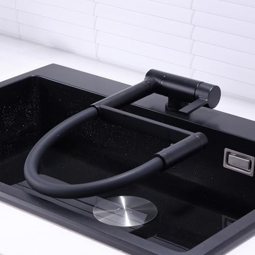 Mitigeur Cuisine Rabattable Noir avec Douchette Robinet Cuisine Douchette Laiton Rotatif à 360°