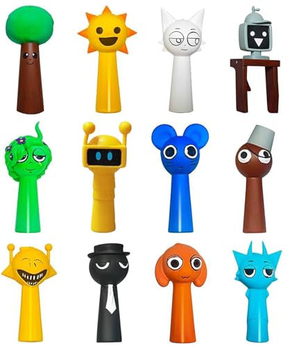 MUYAPAY 12 Pieces Sprunki Action Figures Toy Sprunki Figures Colorful Toy Action Decorations Birthday Collectible Horror Games Characters Rainbow Friends Fans Games