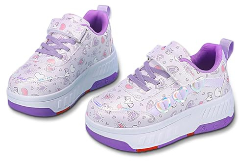 Hearda Schuhe mit Rollen für Mädchen Jungen, Kinder Rollschuhe Schuhe mit 4 Rollen Abnehmbar, Mädchen Turnschuhe 2-in-1 Rollschuhe Outdoor-Turnschuhe mit Rollen-Skateboardschuhe