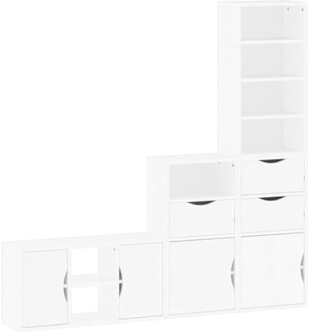 Eleganz 4-TLG. Wohnwand mit Stauraum ODDA Weiß aus Massivholz Kiefer & Holzwerkstoff - Modernes Wohnzimmerregal für kleine Räume, langlebig & stilvoll