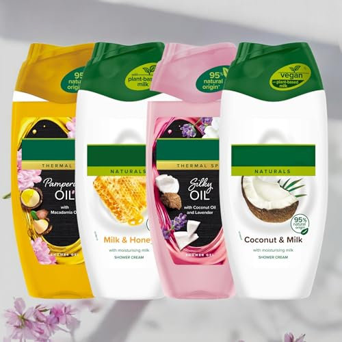 Shower Gel Body Wash Bundle: 1 x MILK & HONEY, 1 x COCONUT & MILK, 1 x MACADAMIA OIL, 1 x COCONUT OIL & LAVENDER (4 x 250ml)