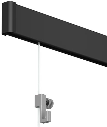 Artiteq Click Rail Tableau Suspension 200 cm - Noir - Kit Complet avec Fils Transparents, Crochets et Matériel de Fixation - 30 kg p/m Capacité de Charge