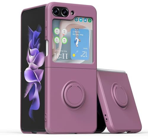 Rokmym Custodia compatibile con Samsung Galaxy Z Flip 4, ultra sottile in silicone, con supporto ad anello a 460 gradi, resistente agli urti, per supporto magnetico auto, viola chiaro