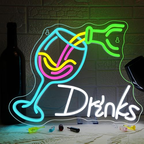 Looklight Neon Schild Bier, Led Schild Bar für Wanddeko, Beer Neon Sign, Drinks Leuchtreklame Leuchtschild Getränke Weinglas für Bar Bistro Party Schlafzimmer Männerhöhle Heimdekoration, 32x38,5cm