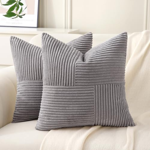 Yosodeko 2er Set Kordsamt Kissenbezug 40x40 Hellgrau, Flauschig Boho Kissenhülle Kissenbezüge Sofakissen Couchkissen Dekokissen Zierkissenbezug Weich Deko für Couch Bett Sofa Wohnzimmer