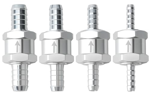 4 Stück Kraftstoff Rückschlagventil,6mm, 8mm, 10mm, 12mm Aluminium Ventil Rückschlagventil für Benzin Diesel Auto Vergaser Niederdrucksystem Chrom