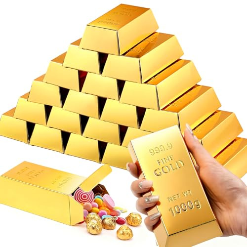 Gefälscht Goldbarren Geschenkbox, 24 Stück Gefälschte Goldbarren Süßigkeiten Box, Gefälschte Gold-Barren Candy Box, für Piratenschatz, Casino Deko, Hochzeit