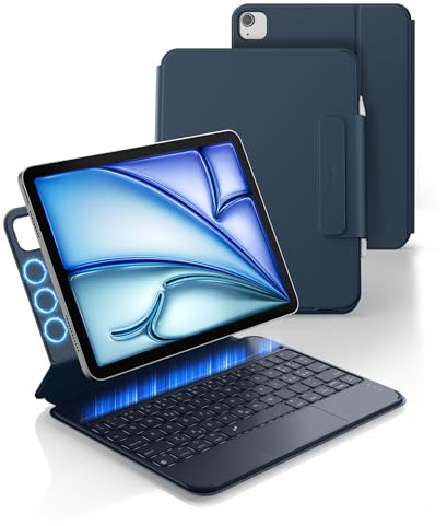 Dexnor Custodia Tastiera per iPad Air 11 M3/M2 (2025/2024), iPad Air 5a/4a Gen 10,9 (2022/2020), iPad Pro 11 4a/3a/2a/1a, Italiano ‎QWERTY con Magnetico Staccabile Trackpad Illuminato, Blu