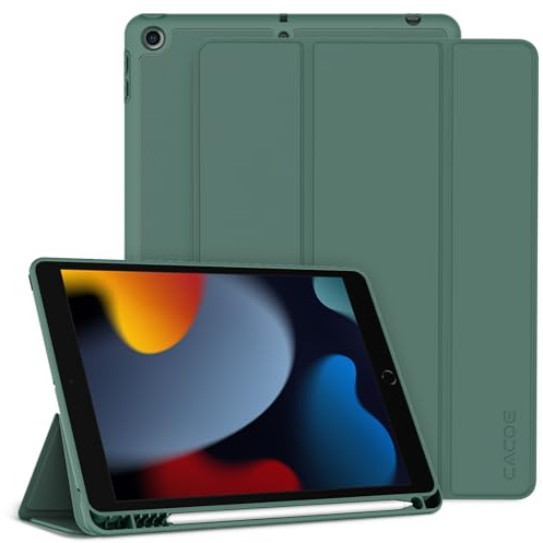 CACOE Hülle für iPad 9./8./7. Generation mit Stifthalter 10.2 Zoll | für iPad 10.2 Modell 2021/2020/2019, Ultradünne Schutzhülle aus TPU mit Standfunktion,Mitternachtsgrün
