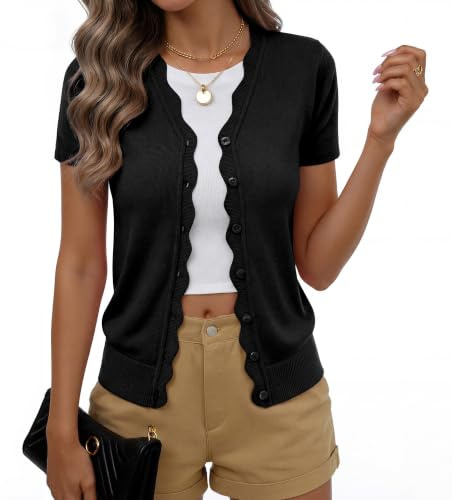 Yommay Knitted Cardigan for Women Short Sleeve V Neck Open Front Cardigans