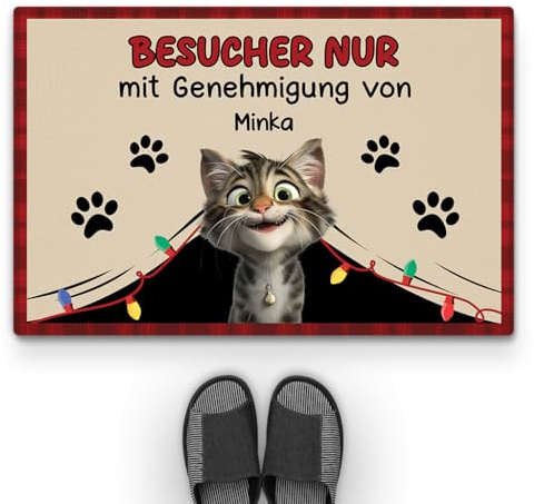 Geschenke Mall Personalisierte Fussmatte - Besucher Nur Mit Genehmigung Von - Fussmatte Selbst Gestalten, Personalisierte Geschenke Katzen, Fußmatte für Katzenliebhaber (#1)