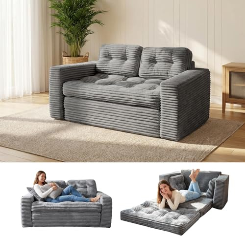 Toemics Bodensofa Schlafsofa Bed mit Pillow Back Support Armrest 140 cm Breit Klappbar Sofa 2-in-1 Design für Wohnzimmer, Schlafzimmer und Gästezimmer Dunkelgrau