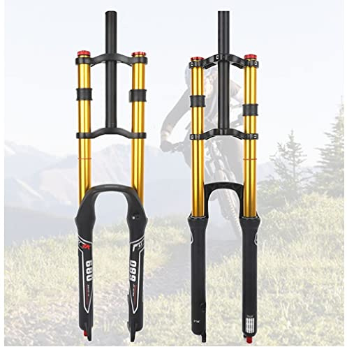 WIQUYBML Fourche de VTT de Descente 26/27,5/29 Pouces, Suspension à air, débattement 130 mm, Pivot Droit 1-1/8, réglage du Rebond, Blocage Manuel, Frein à Disque QR 9 mm (Couleur)