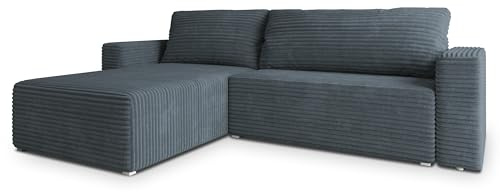 Masseno Ecksofa CALTI T mit Schlaffunktion L-Form, Modern Sofa mit Bettkasten, Wohnzimmersofa, Couch, Soffa, Bettsofa, Couchgarnitur - Grau, TILIA 85