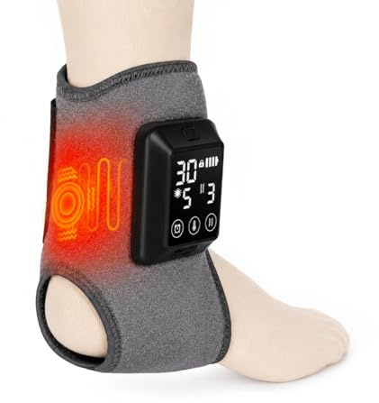 Cordless Heated Foot Ankle Pad with Massage, 4000mAh Rechargeable Heated Ankle Brace with 6 Heat Levels 6 Vibration Modes 6 Time Settings, Adjustable Portable Foot Heat Wrap for Athletes Elderly