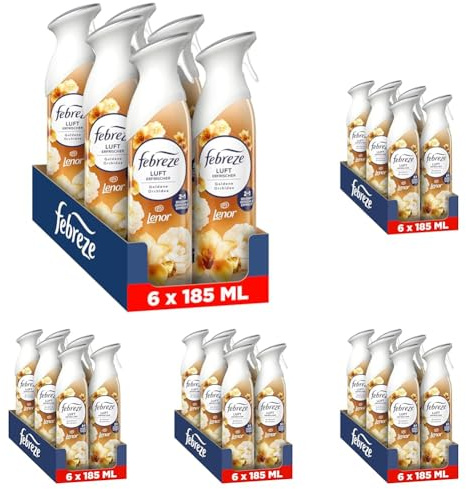 Febreze Lufterfrischer Spray Goldene Orchidee 6x185ml, 2-in-1 Geruchsbekämpfung und Frische (Packung mit 5)
