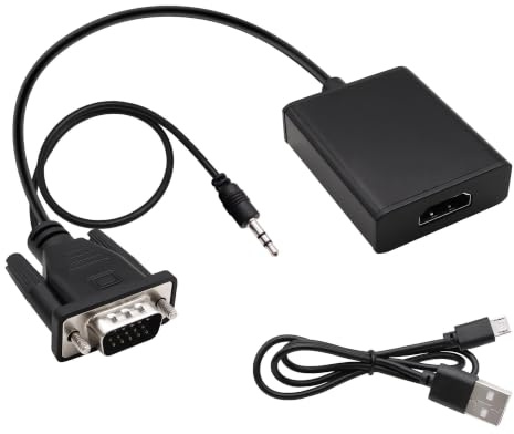 Adattatore VGA a HDMI con audio da 3,5 mm e cavo di alimentazione USB | VGA maschio a HDMI femmina, unidirezionale, 1080P, per la console gioco PC TV monitorare, porta di ricarica Micro USB ,25cm