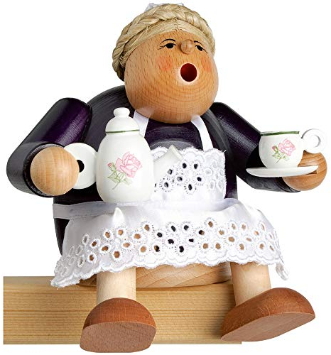 KWO Olbernhau Räuchermann Kaffeetante, Mehrfarbig, 14 cm