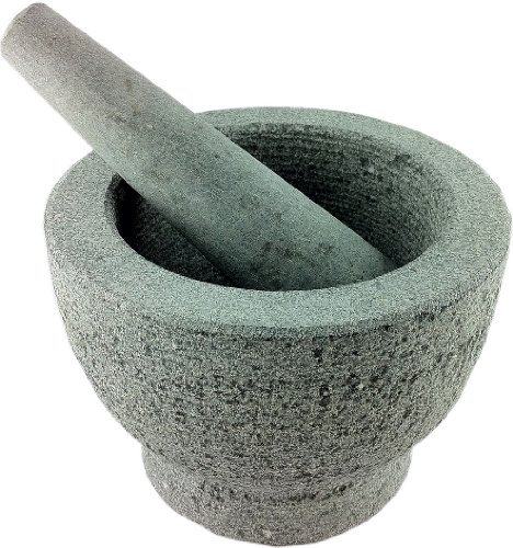 Mörser mit Stößel (massiver Mörser aus Naturstein , Natur belassen, mit Schlegel teil poliert) , iapyx®