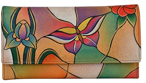 Anuschka Damen Anna by, Handbemalte Leder Multi-Tasche Brieftasche, Schmetterling Glasmalerei Geldbörse
