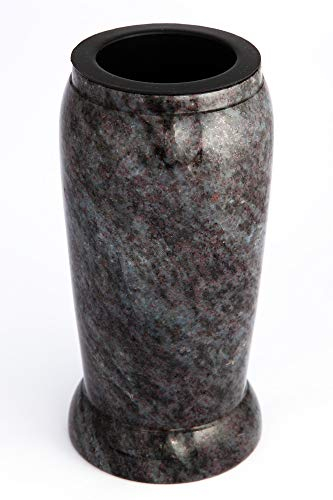 Afterglow Vase Funéraire Élégant en Granit Véritable Orion Foncé - Hauteur 20 cm Ø 10 cm - Décoration Funéraire Résistant aux Intempéries et au Gel - Insert en Plastique