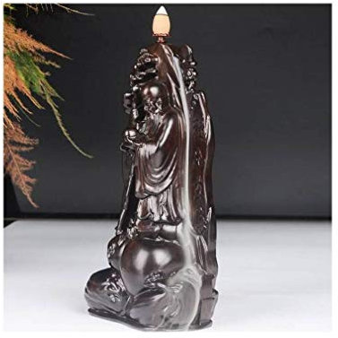 Lachineuse - Fontaine à Encens Dieu Longévité - avec Cônes à Encens - Brule Encens Cascade 25 cm - en Bois - Porte Encens pour Décoration Intérieure - Brûleur Encens - Déco Zen Idée Cadeau Asiatique
