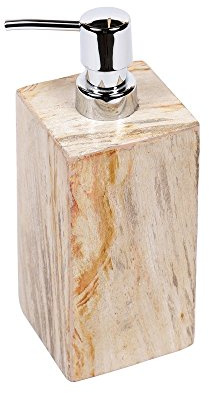 WOHNFREUDEN Naturstein Seifen-Spender 22 cm mit Dosierpumpe Stein fossiles Holz