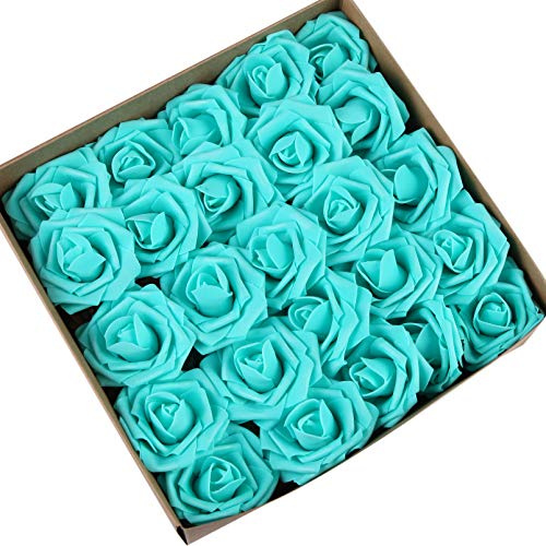 The Chair Cover Company Artificial Flowers Roses 50pcs Real Looking DIY Wedding Bouquets Centerpieces Arrangements Party Baby Shower Party Home Decorations (Mint Green)
