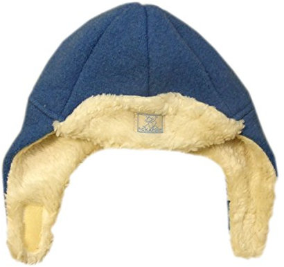 Pickapooh Mütze aus 100 % Merinowolle, gekochter Plüsch, Baby, Jungen, Mädchen, Kinder, Bio-Baumwolle, Winter, Earflap Fynn, blau, 50 cm