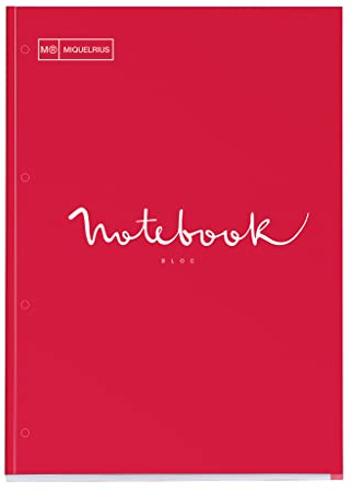 Miquelrius Notizblock A4 Emotions 80 Blatt kariert rot | Papier 90 g/m², 4 Löcher zum Einheften im Ringbuch, laminierter Karton, leicht zu transportieren, Emotionen