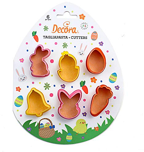Decora 0255059 Set 6 Tagliapasta Mini Pasqua In Plastica, Il Kit Ideale per Creare Decorazioni in Pasta di Zucchero o di Gomma, Made in Italy, Design originale. Confezione da 6 pezzi.