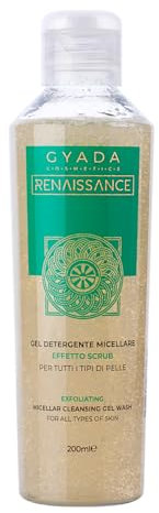 GYADA COSMETICS, Micellar Scrub Reinigungsgel, Gesichtsreiniger, geeignet für trockene und reife Haut, tägliche Peeling-Wirkung, fördert den Zellersatz, Lavendel und Grüntee, 200 ml
