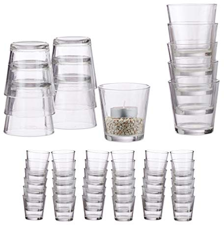 Relaxdays 48 x Teelichtglas, konisch, Tischdeko, Gläser für Dessert, Votivgläser, Gastgeschenk, Teelichtgläser 7,5 cm Ø, klar