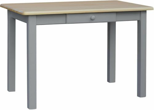 k koma Massivholz Esstisch Kiefer – grau Gestell, Tischplatte Kiefer Lackiert – mit Schublade – 60 x 80 cm – NEU