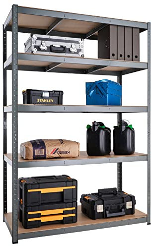 G-Rack Garage Shelving Unit: 180cm x 120cm x 60cm | Single bay, Black 5 Tier Unit | 175kg Load Weight Per Tier (875kg Per Unit) | Home, Office, Garage or Business Use | 5 Year Warranty