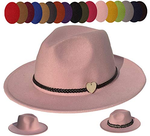 JK Home Femme Homme Chapeau de Jazz Casquette Fedora Feutre Cérémonie Mariage Rose