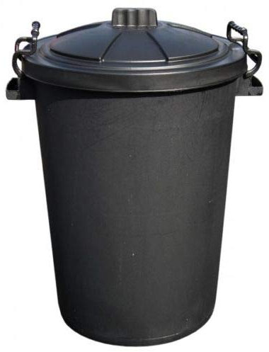 Srendi® Small/Medium/Large Plastic Coloured Bin/Waterfroof/Rodent Proof/Ideal for Outdoor/Animal Feed/Food/Storage/Flour Locking Lid (85L, Black)