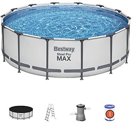 Bestway Steel Pro Max Framed Garden Pool, Above Ground Swimming Pool, Round, Grey, 14 ft