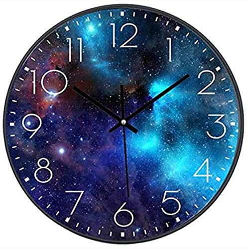 SWECOMZE Wanduhr Lautlos, 25cm, Zifferblatt mit Galaxie Sterne Weltraum Sternenhimmel, 12-Zoll Geräuscharmes Uhrwerk, Kein Ticken, Wanduhr für Kinderzimmer (Schwarz,039)