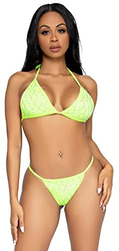 Leg Avenue Domino Bikini Set, Lime, S Women's